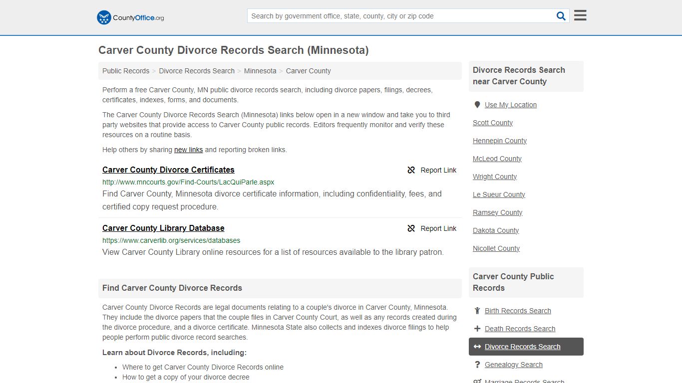 Carver County Divorce Records Search (Minnesota) - County Office